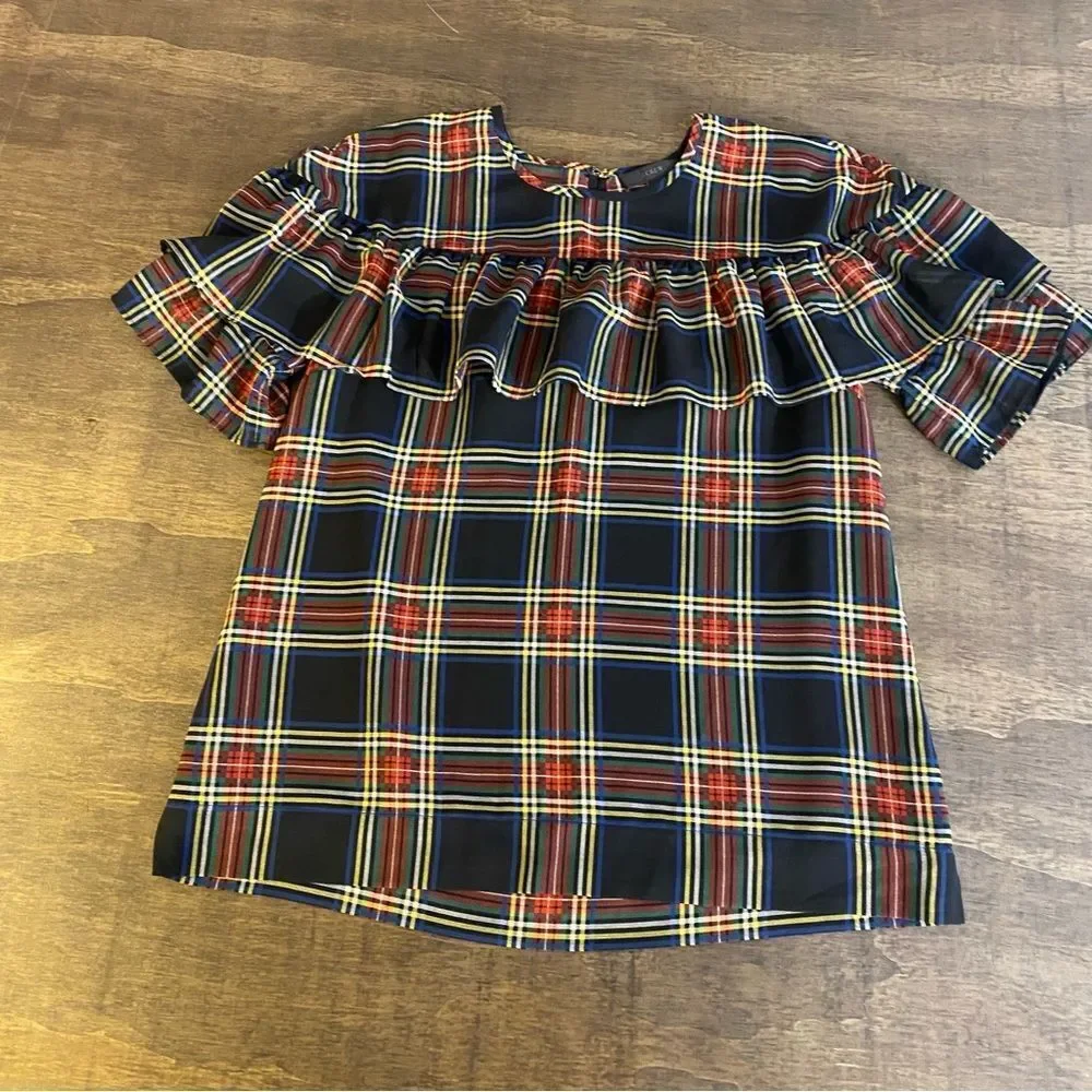 J. Crew Christmas Traditional Plaid Ruffle Blouse